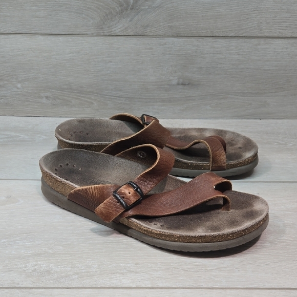 Mephisto Women Brown Leather Loop Toe Sandals Platform Sz 41/11 - Picture 1 of 13